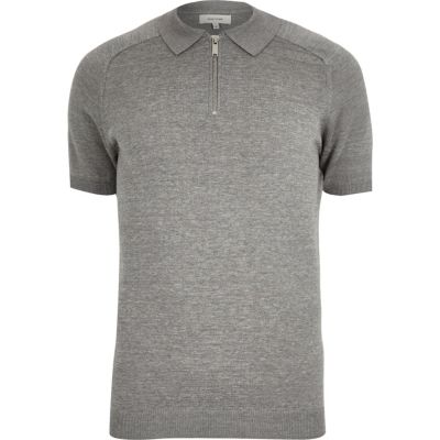 Grey zip-up polo shirt